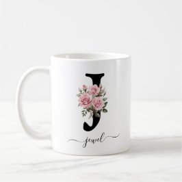 Initial J Monogram Floral Blume Rosenrosen Tasse