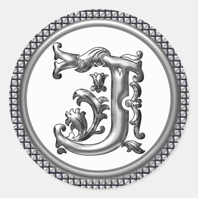 Initial J Round Sticker in Silver (Vorderseite)