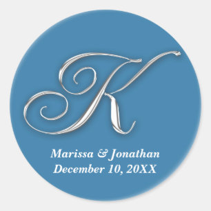 Initial-K-blauer Monogramm-individuelle Name favor Runder Aufkleber