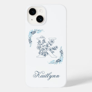 Initial "K" Blue Monogram Calm Floral Case-Mate iPhone 14 Hülle