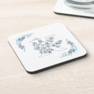 Initial "K" Blue Monogram Calm Floral Getränkeuntersetzer