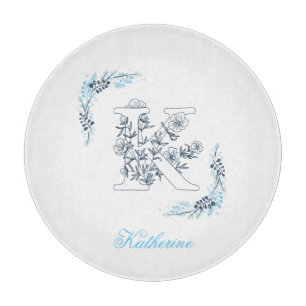 Initial "K" Blue Monogram Calm Floral Schneidebrett