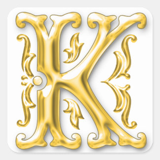 Initial-K-Hauptstadt-Briefaufkleber in Gold Quadratischer Aufkleber