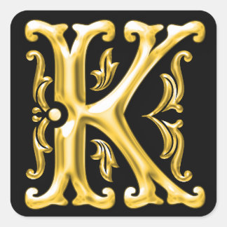 Initial-K-Hauptstadt-Briefaufkleber in Gold Quadratischer Aufkleber