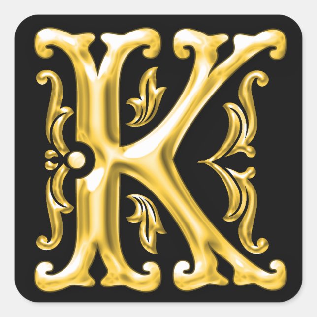 Initial-K-Hauptstadt-Briefaufkleber in Gold Quadratischer Aufkleber (Vorderseite)