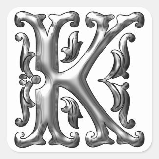 Initial-K-Hauptstadt-Buchstabenaufkleber in Silber Quadratischer Aufkleber