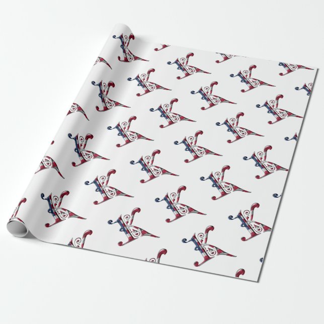 Initial K Mit Monogramm American Flag Color Elegan Geschenkpapier (Ungerollt)