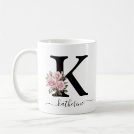 Initial K Monogram Floral Blume Rosenrosen Tasse