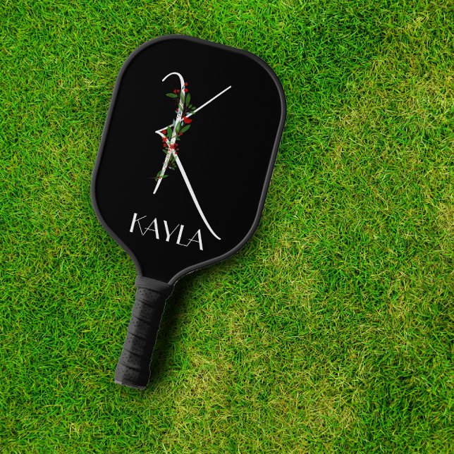 Initial-K-Monogramm rote blühende Großmutter schwa Pickleball Schläger (Von Creator hochgeladen)