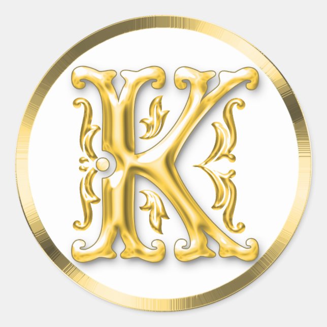 Initial-K-Round-Aufkleber in Gold Runder Aufkleber (Vorderseite)