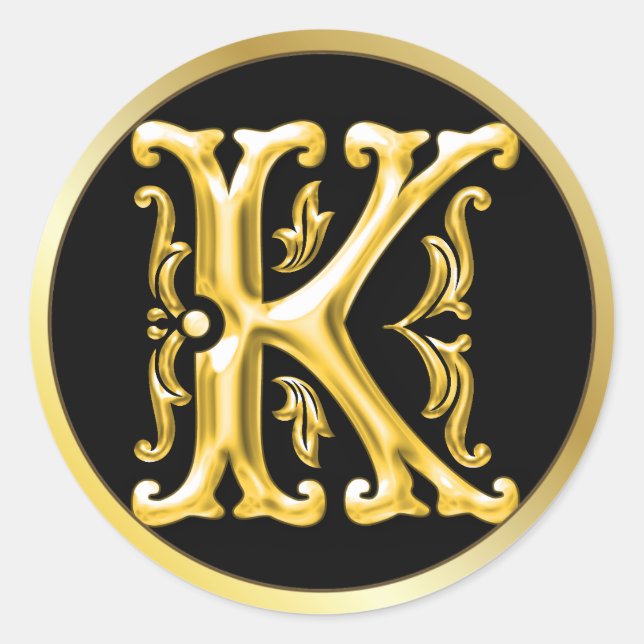 Initial-K-Round-Aufkleber in Gold Runder Aufkleber (Vorderseite)