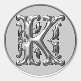 Initial-K-Rundkleber in Silber Runder Aufkleber