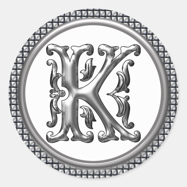 Initial-K-Rundkleber in Silber Runder Aufkleber (Vorderseite)