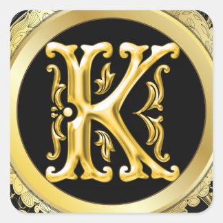 Initial-K-Square-Aufkleber in Gold Quadratischer Aufkleber