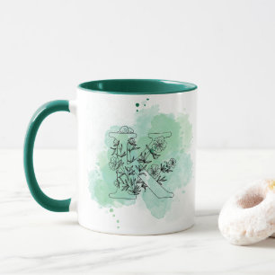 Initial K Watercolor Monogram Green Botanical Tasse