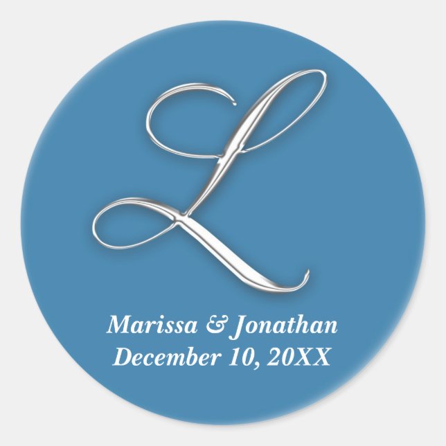 Initial-L-blauer Monogramm-individuelle Name favor Runder Aufkleber (Vorderseite)