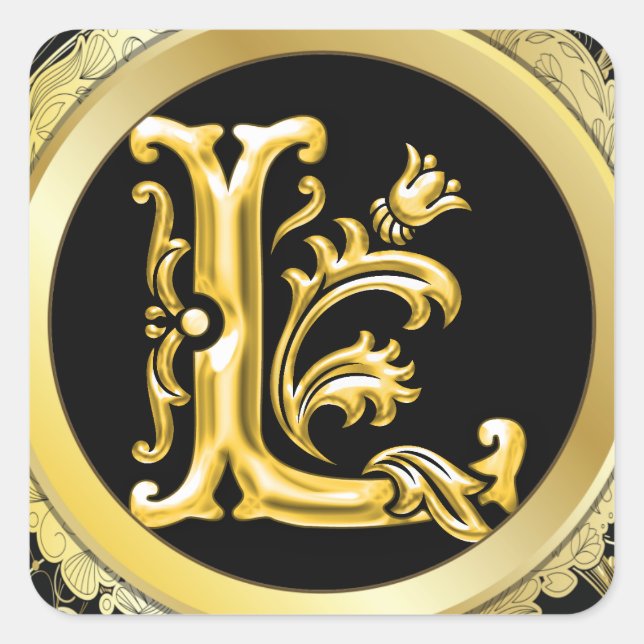 Initial-L-Square-Aufkleber in Gold Quadratischer Aufkleber (Vorderseite)