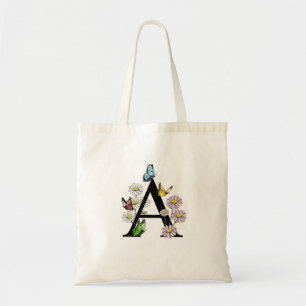 Initial Letter A Floral Butterfly Monogram Tragetasche