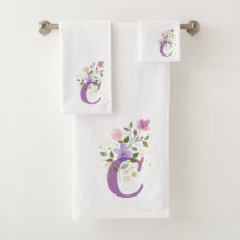 Initial Letter C Plus Blumendesign Badetuch Set