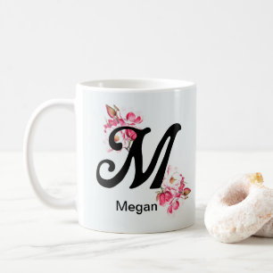 Initial Letter Floral M Monogram Coffee Tasse