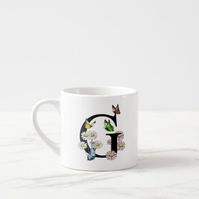 Initial Letter G Floral Butterfly Monogramm Espressotasse (Links)