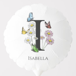 Initial Letter I Floral Butterfly Monogramm Ballon
