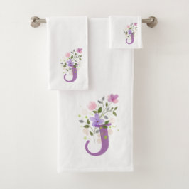 Initial Letter J Plus Floral Design Badetuch Set