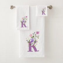 Initial Letter K Plus Blumendesign Badetuch Set