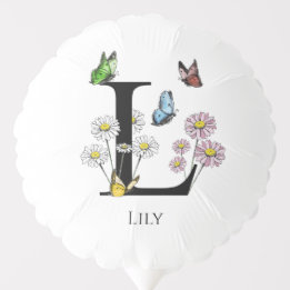Initial Letter L Floral Butterfly Monogramm Ballon