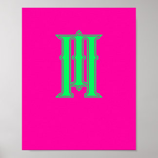 Initial Letter Modern Monogram Stylish Pink Green Poster