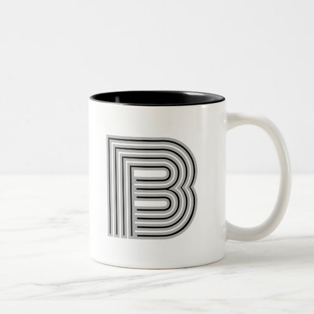 Initial Letter Monogram Black White Modern Stylish Zweifarbige Tasse (Rechts)