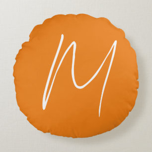 Initial Letter Monogram Modern Style Orange White Rundes Kissen