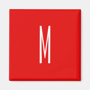 Initial Letter Monogram Modern Style Red White Magnet