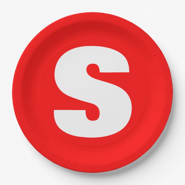 Initial Letter Monogram Modern Style Red White Pappteller (Vorderseite)
