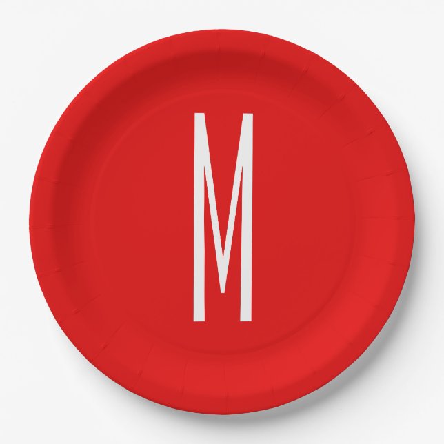 Initial Letter Monogram Modern Style Red White Pappteller (Vorderseite)