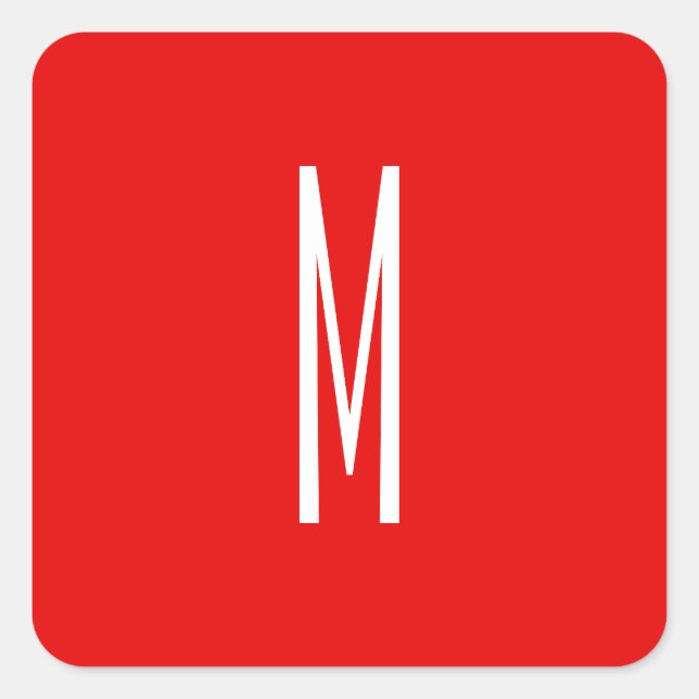 Initial Letter Monogram Modern Style Red White Quadratischer Aufkleber (Vorderseite)