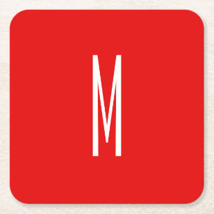 Initial Letter Monogram Modern Style Red White Rechteckiger Pappuntersetzer