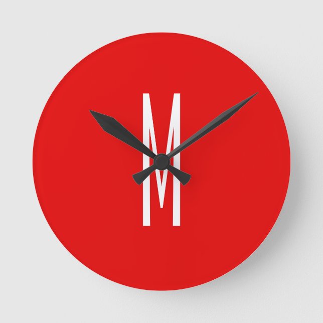 Initial Letter Monogram Modern Style Red White Runde Wanduhr (Vorderseite)