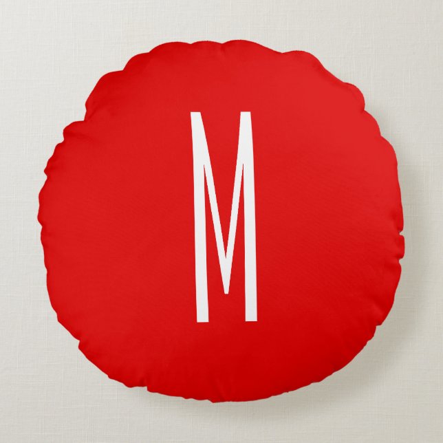 Initial Letter Monogram Modern Style Red White Rundes Kissen (Vorderseite)