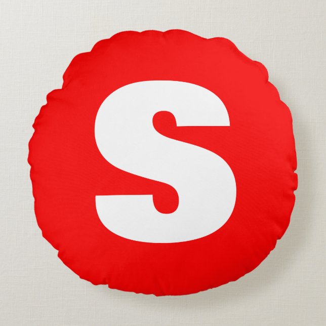 Initial Letter Monogram Modern Style Red White Rundes Kissen (Vorderseite)