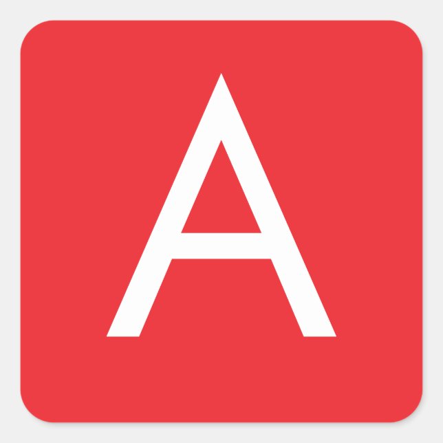 Initial Letter Monogram Red White Plain Modern Quadratischer Aufkleber (Vorderseite)