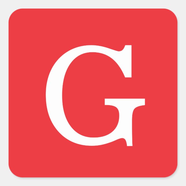 Initial Letter Monogram Red White Plain Simple Quadratischer Aufkleber (Vorderseite)