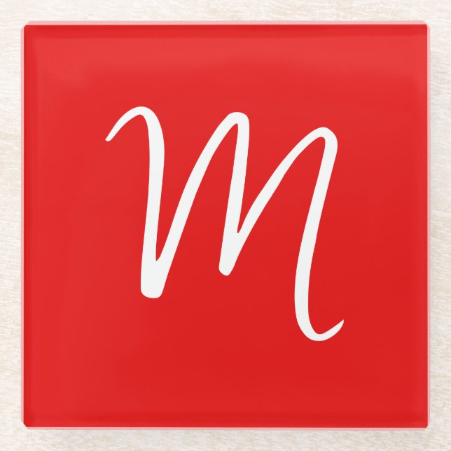 Initial Letter Monogram Stylish Red White Glasuntersetzer (Vorderseite)