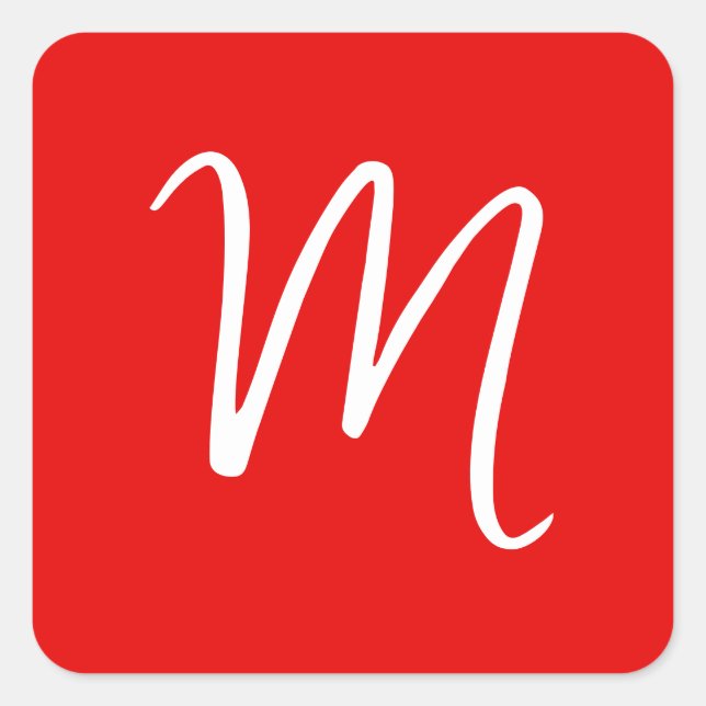 Initial Letter Monogram Stylish Red White Quadratischer Aufkleber (Vorderseite)