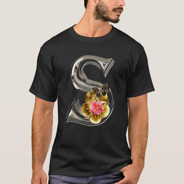 Initial Letter S Monogram Pink Sakura Flowers and  T-Shirt (Vorderseite)