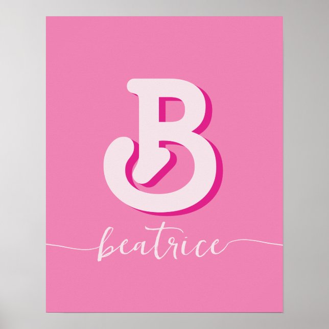 Initial Letter Stilvoll, Hot Pink Name Monogram Poster (Vorne)