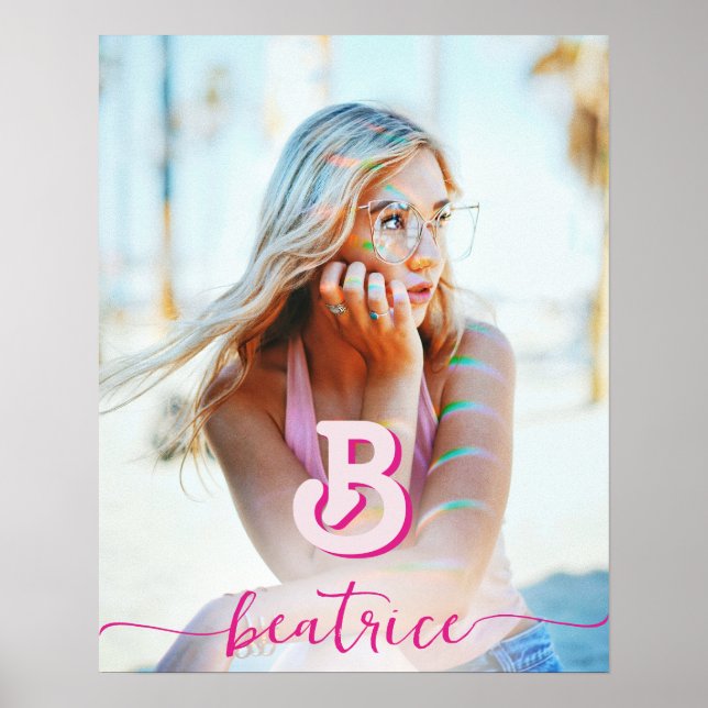 Initial Letter Stilvoll, Hot Pink Name Monogram Poster (Vorne)