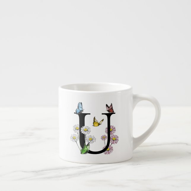 Initial Letter U Floral Butterfly Monogramm Espressotasse (Rechts)