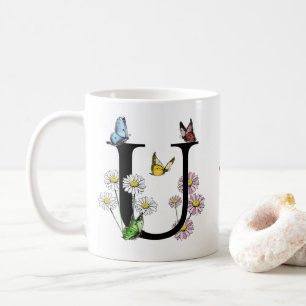 Initial Letter U Floral Butterfly Monogramm Kaffeetasse