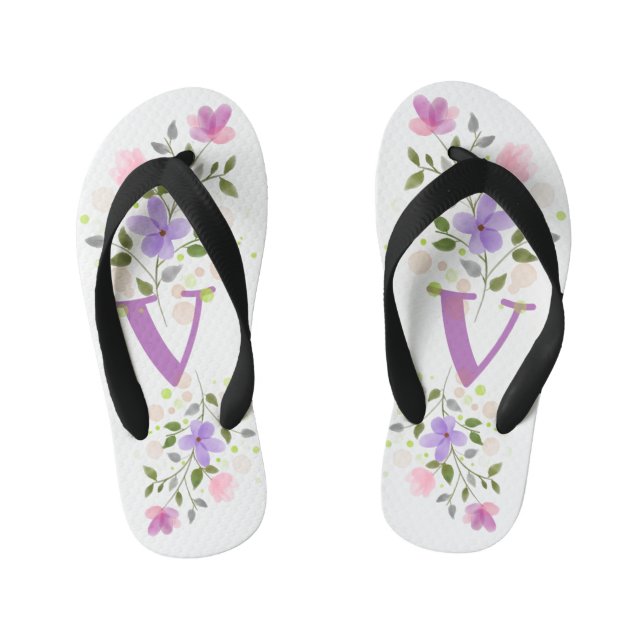 Initial Letter V Plus florales Design Kinderbadesandalen (Fußbett)